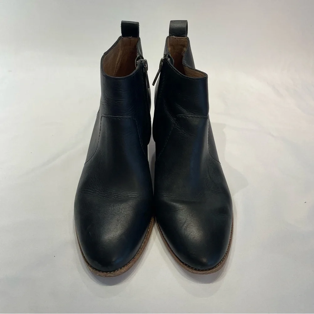 Madewell Womens Black Leather Ankle Boots‎ Side Zipper Wood Block Heel Size 7.5